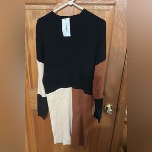 ANDREE BY UNIT Colorblock Midi Dress - Black, Cream, Brown